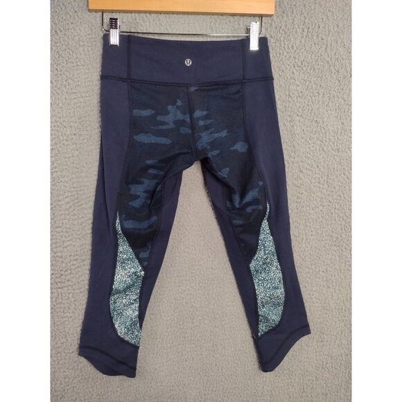 Lululemon Wunder Under Capri Luon Athletic Leggings Navy Camo Women's Size 4 - Picture 3 of 9